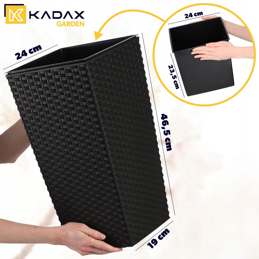 Vaso da giardino KADAX con inserto per fiori, grande e alto, 24x47 cm, nero.