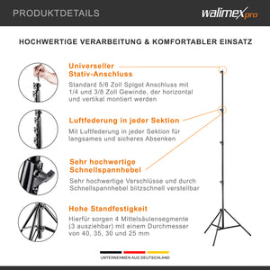AIR 380 Deluxe Set 2 stativi per luci, altezza max 380 cm, cavalletto fotografico per flash con capacità di carico di 15 kg, treppiede per studi fotografici e outdoor