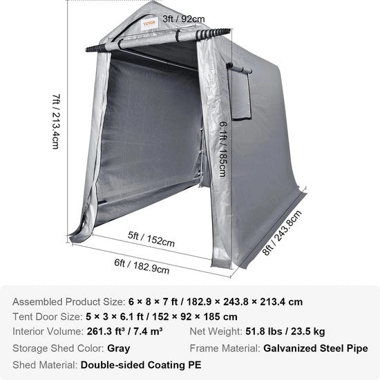 Tenda - Carport Sostitutiva Copertura - Garage Tenda - Raccoglitore Portatile - Raccoglitore Esterno - 6FT x 8FT - Impermeabile - Carico Elevato Tutti i Tempi - Raccoglitore per Auto, Camioncino - Grigio