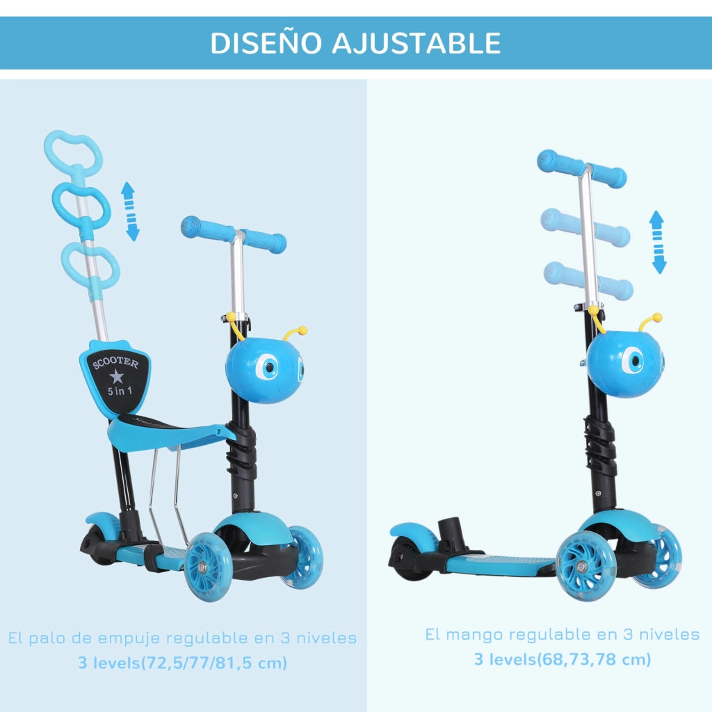 Patinete 3 in 1 per Bambini con Sedile Estraibile ¨C zephmum ¨C Blu 62x25x72,5 cm