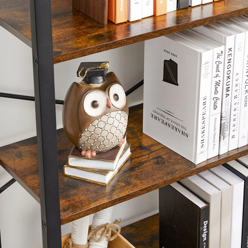 Libreria a 6 ripiani con struttura in acciaio per soggiorno ufficio ingresso altezza 186 cm stile industriale marrone rustico e nero 12_0005455
