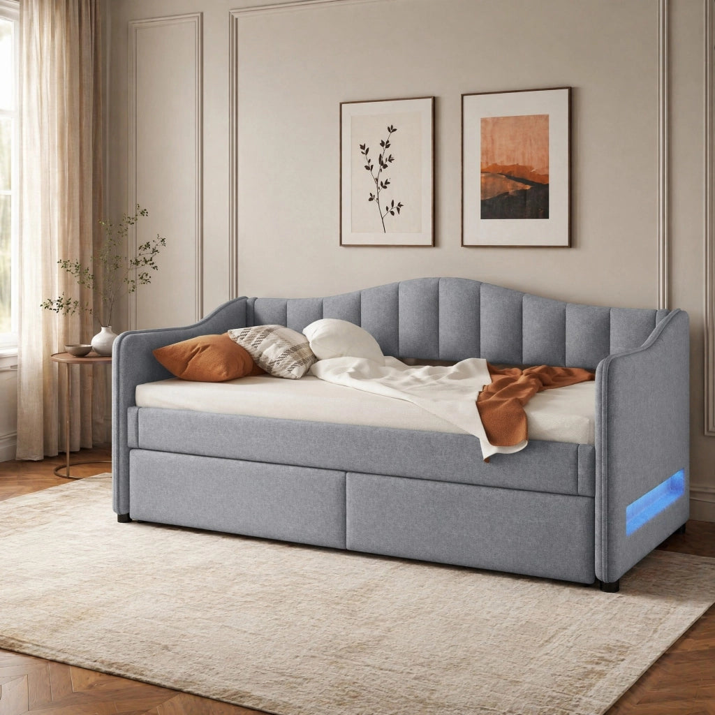 LETTO estraibile 90x200 cm in lino grigio