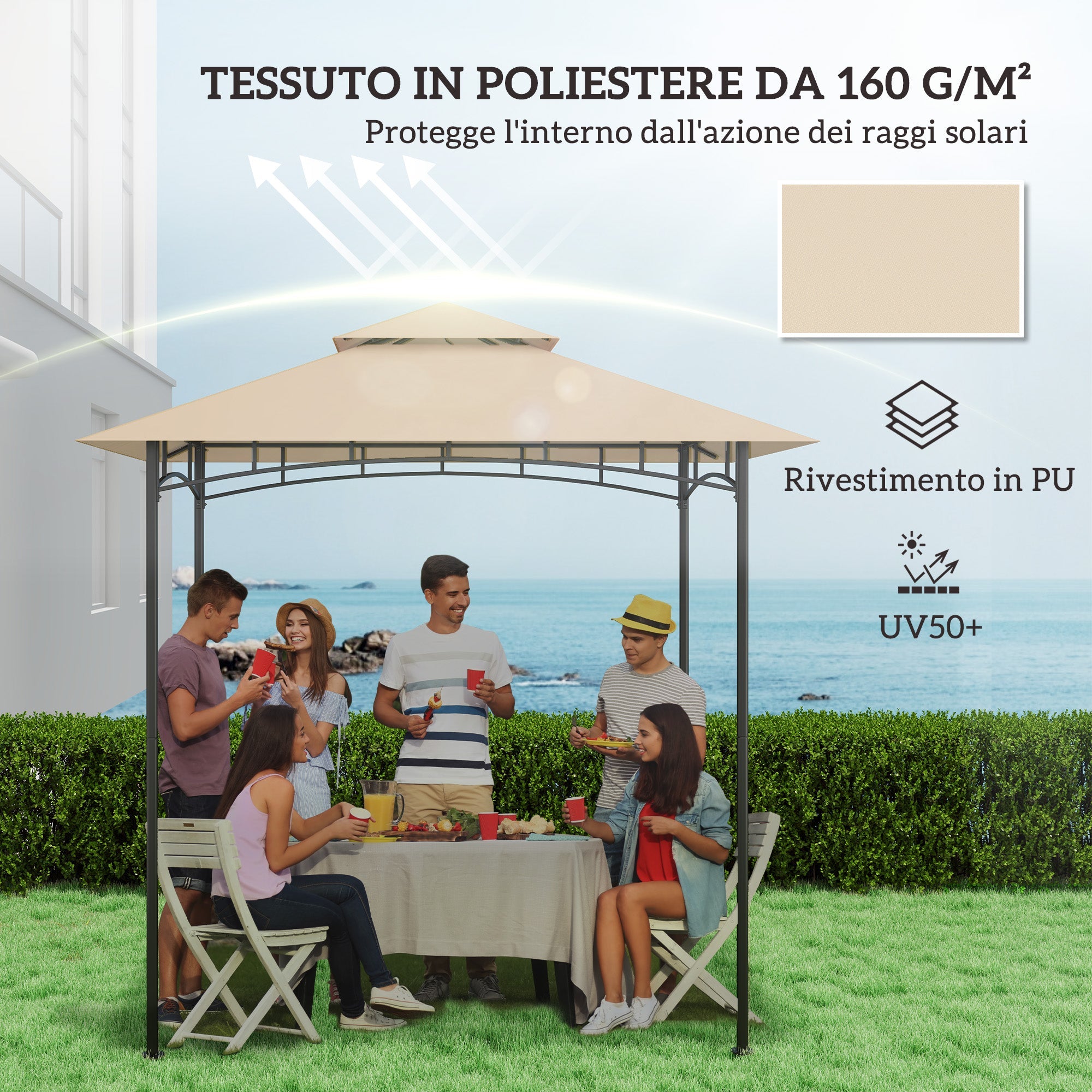 Copertura per Gazebo da Giardino 244x152 cm a 2 Livelli in Poliestere 160gsm Beige
