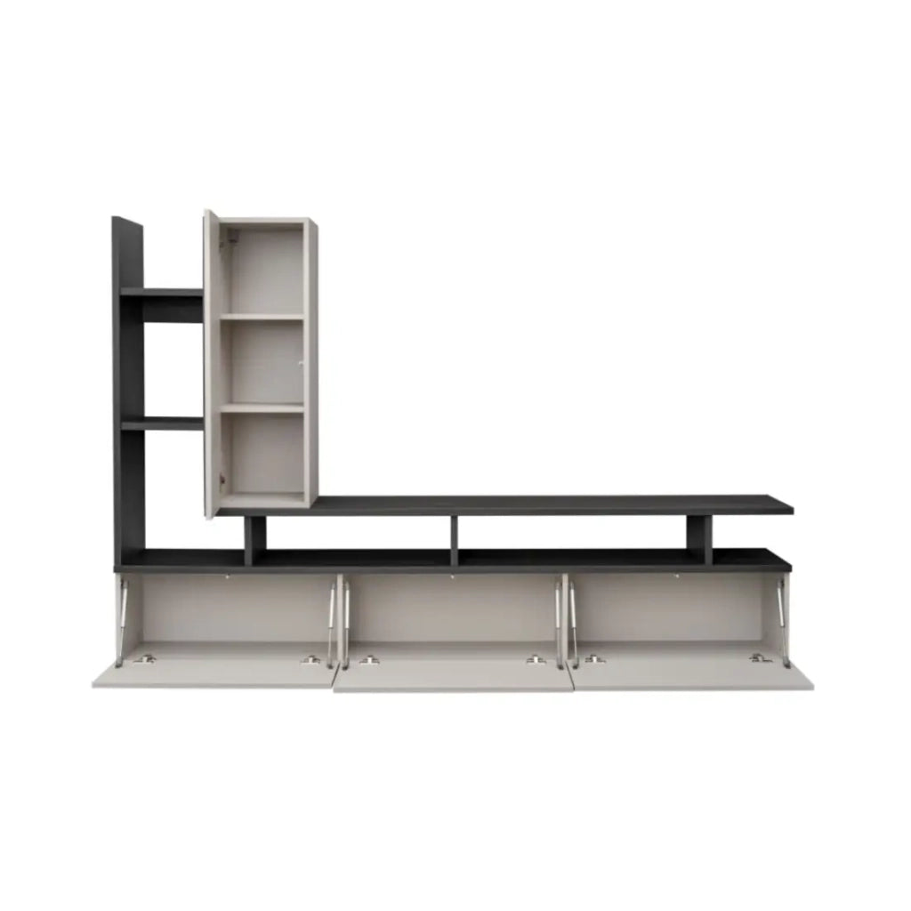 Composizione murale CRONOS - Mobile TV e contenitori sospesi - Rovere Grafite e Cashmere