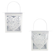 SET 2 LANTERNE PORTACANDELA BIANCA CON MOTIVO A CUORE 12X24H CM IN FANTASIA ASSORTITA