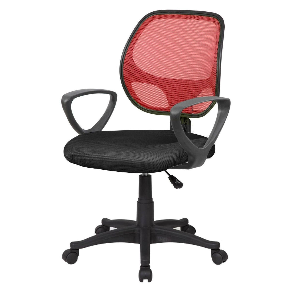 Sedia da ufficio Filiberta, Poltrona operativa a rete con braccioli, Seduta ergonomica da ufficio, 56x57h88/100 cm, Nero e Rosso