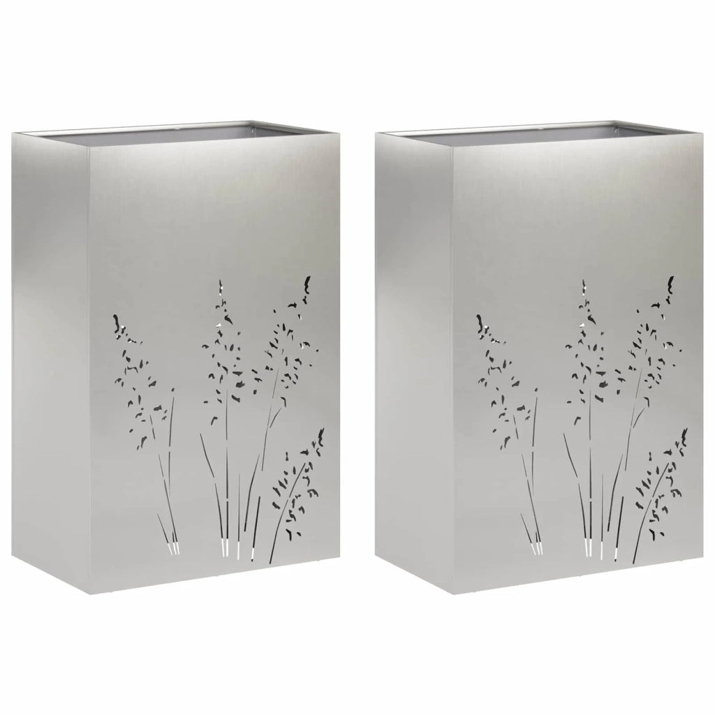 Vaso da giardino 2 pz Argento 50 x 30 x 75 cm Acciaio Inox 8005787