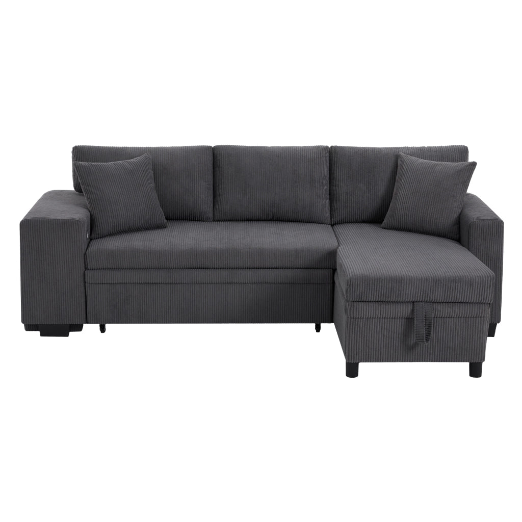 Divano Letto Angolare 3 Posti con Contenitore, USB e Cuscini ¨C MINIMAL ¨C Grigio