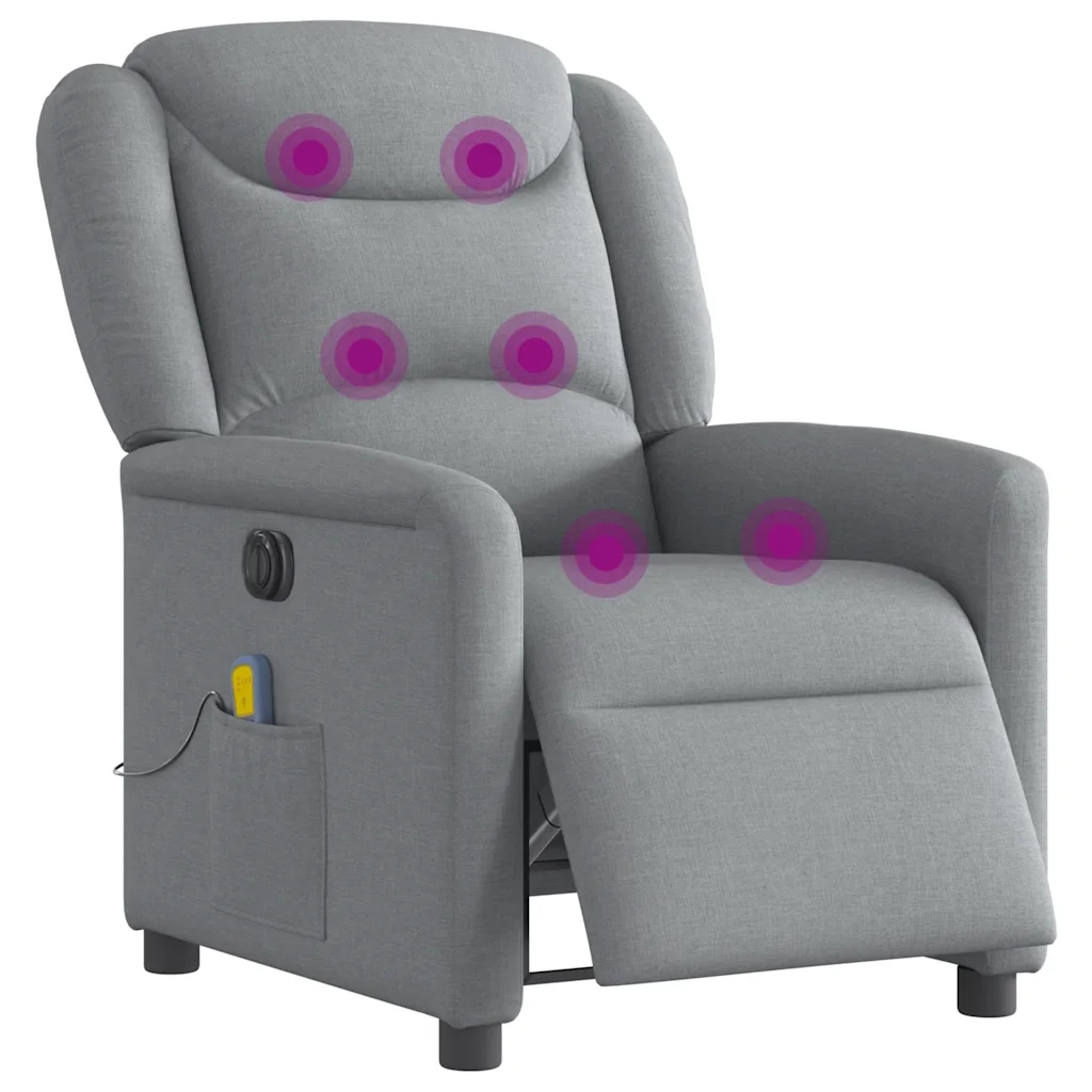 Divano Sedia-Poltrona Reclinabile Massaggio Elettrica Grigio Chiaro Tessuto 959513