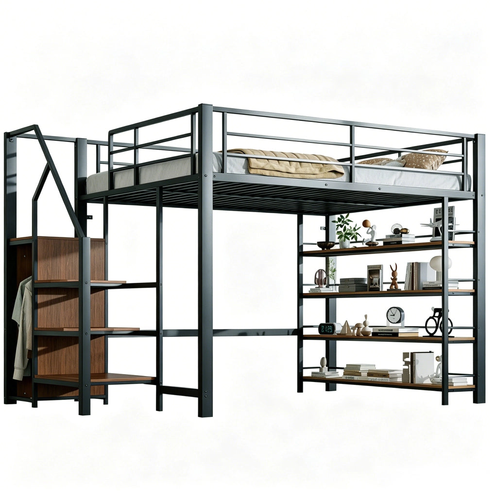 Letto a soppalco 140x200 cm con scala contenitore, nero
