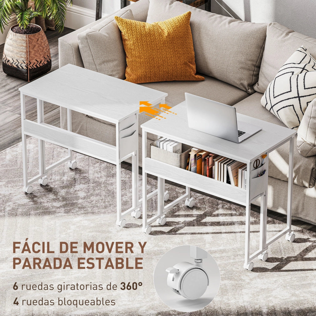 Scrivania Pieghevole con Cassetti e Ruote ¨C Zephmum ¨C Bianco 80x50x75 cm