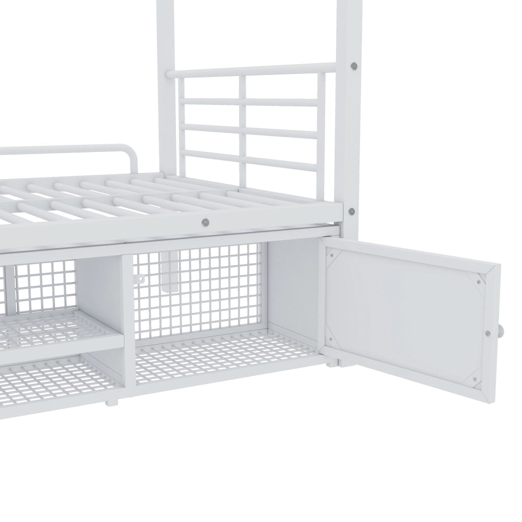 Letto a Castello 90×200 cm; Letto Singolo con Scala a 3 Gradini; Scarpiera e 2 Ante; senza Materasso