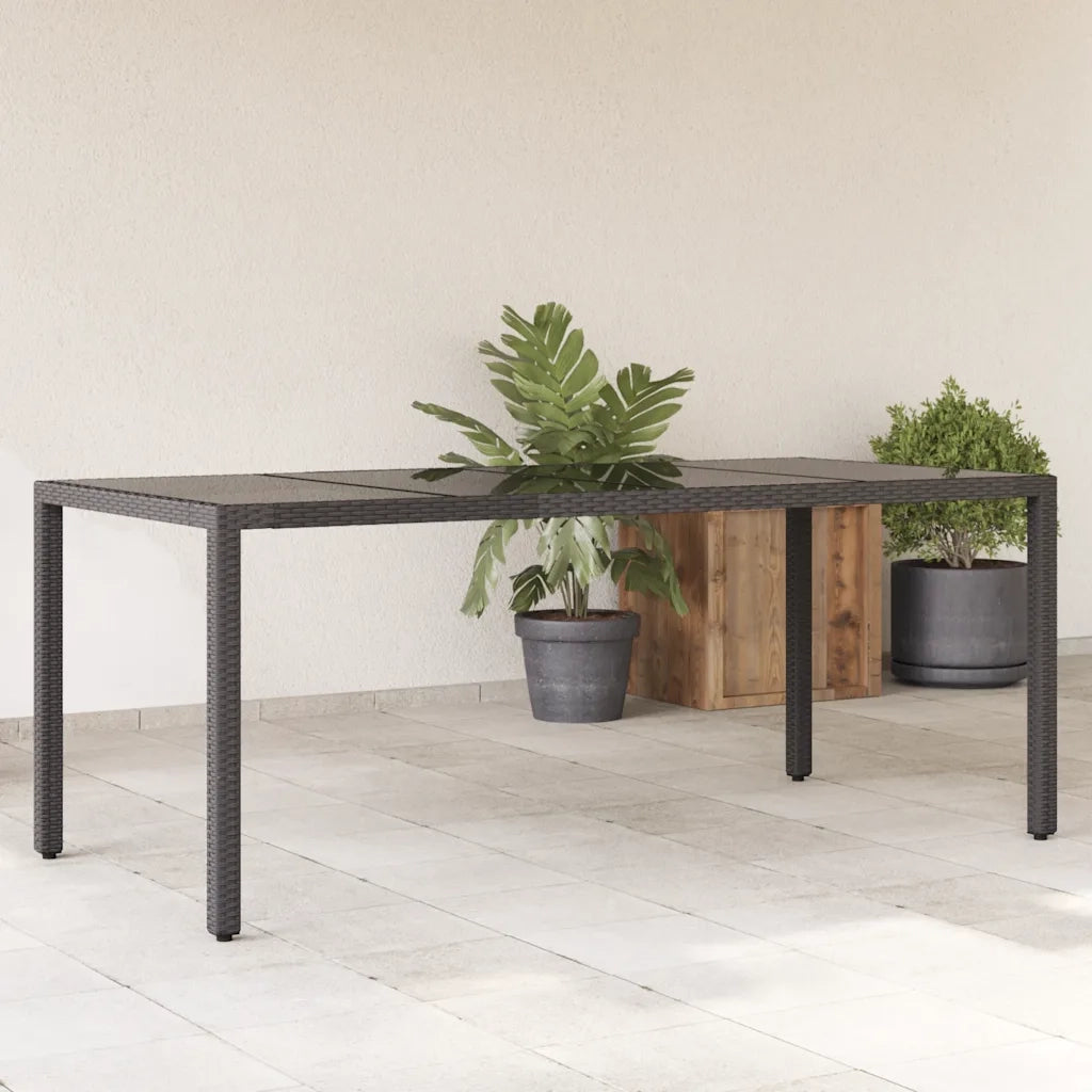 Tavolo da Giardino | Tavolino da esterno Piano in Vetro Nero 190x90x75 cm Polyrattan