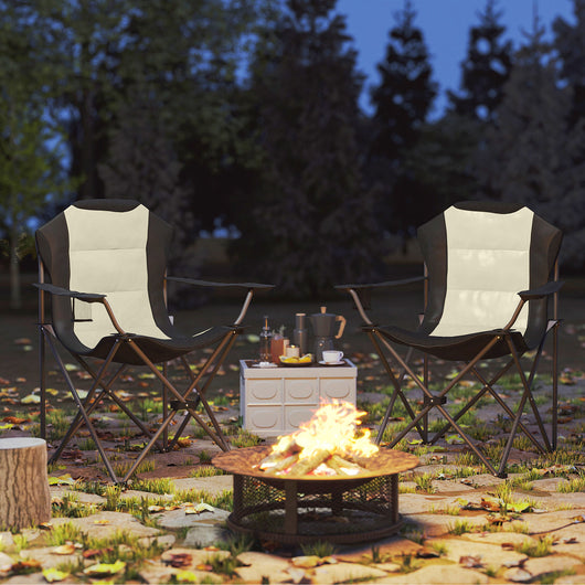 Set 2 Sedie da Campeggio Pieghevoli Portabicchieri e Borse di Trasporto Crema