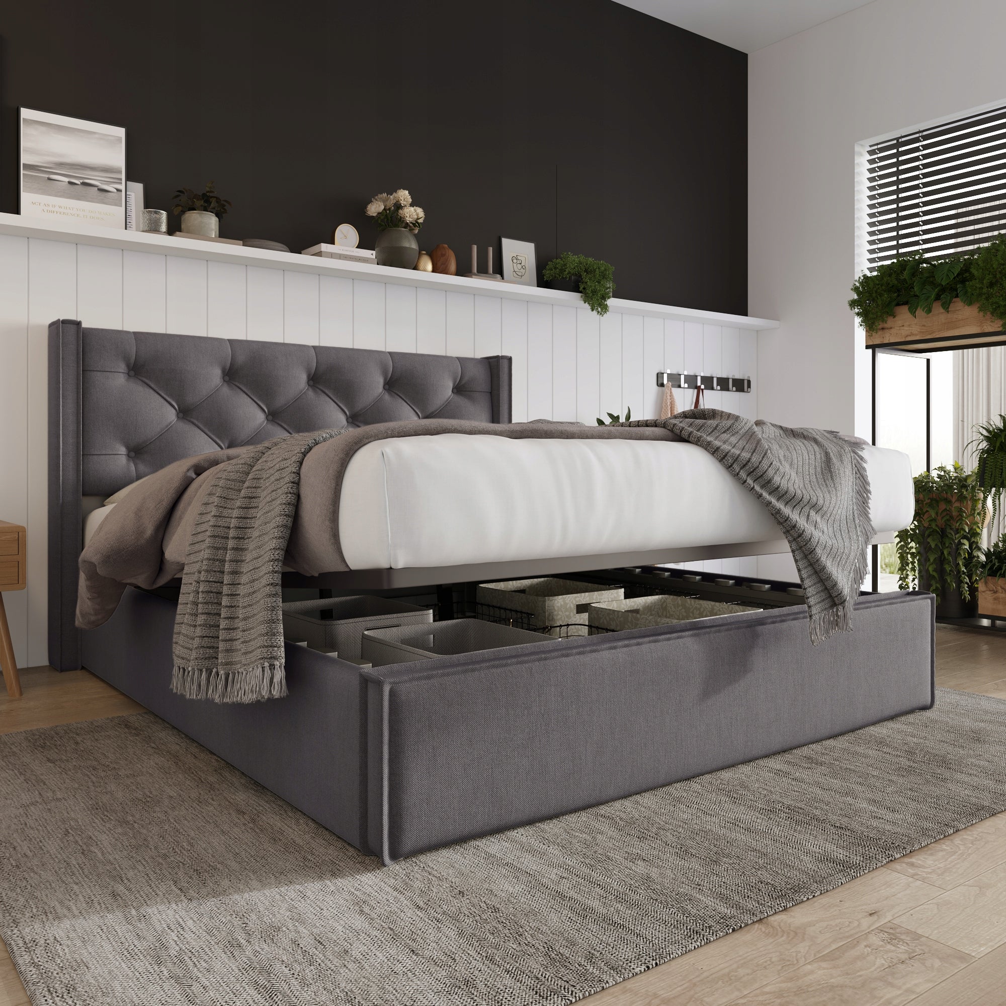 Letto matrimoniale - Xylo - 160x200 - Grigio - Con sistema idraulico