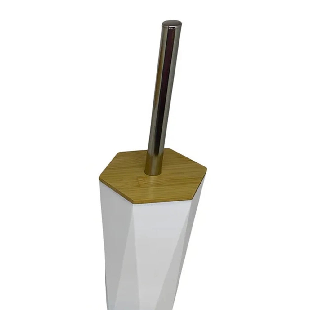 Trade Shop - Porta Scopino Esagonale Geometrico Bianco Legno Con Scopettino Spazzolone Wc Bagno 10839 -