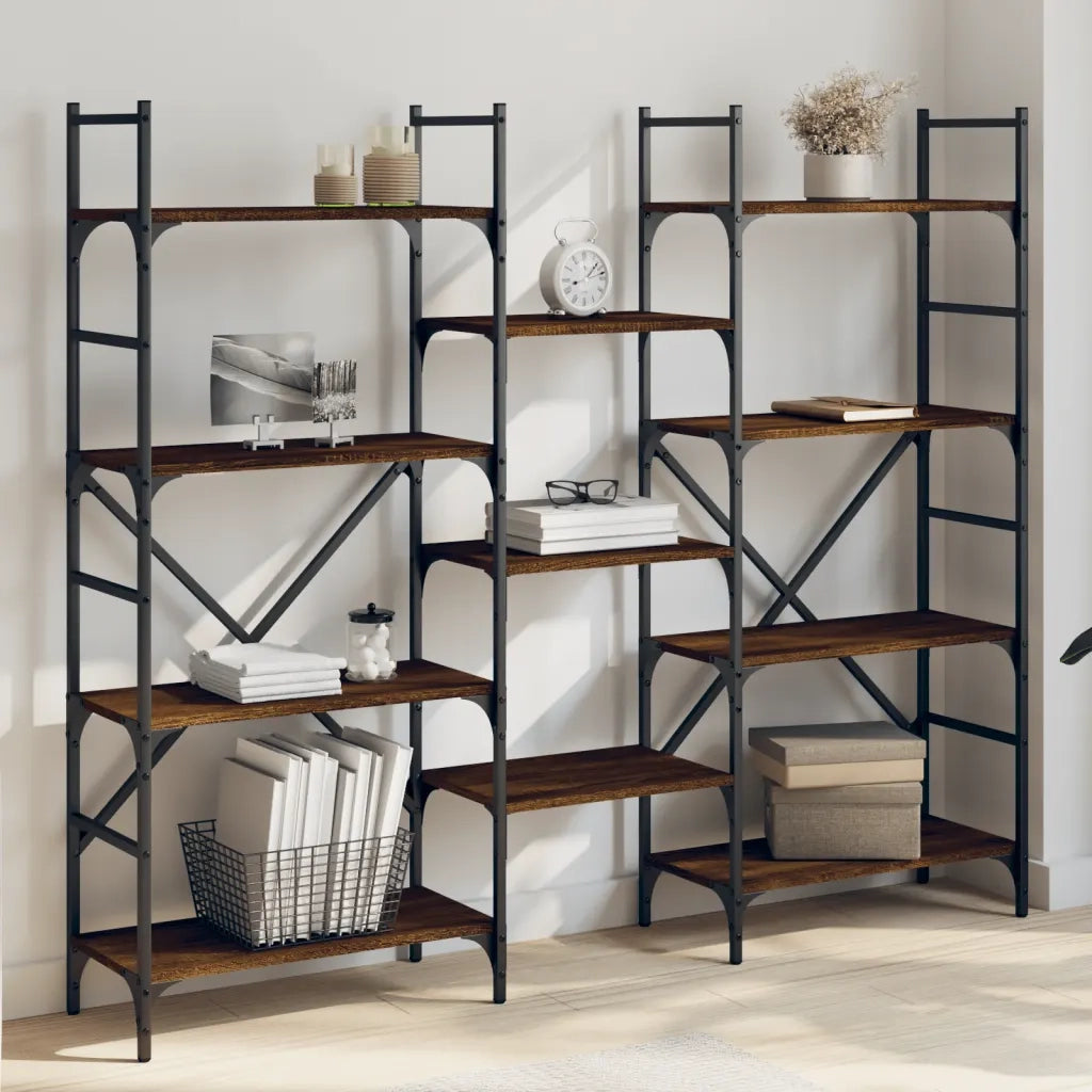 Libreria-Scaffale per Libri-Mobile di Stoccaggio Rovere Marrone 160x28,5x136,5 cm in Legno Multistrato