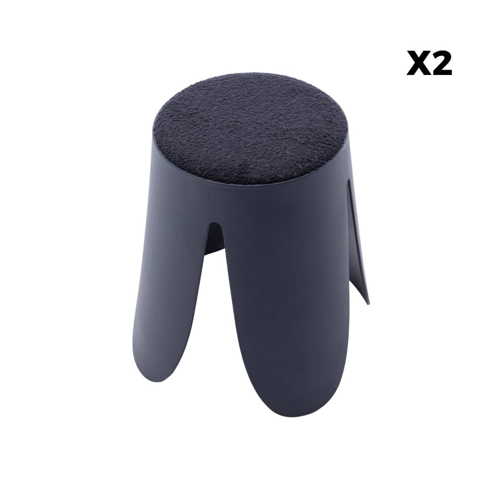Set 2 sgabelli impilabili in bouclé, blu navy