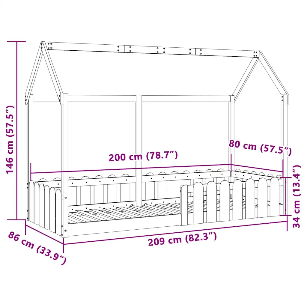 Giroletto Casetta per Bambini 80x200 cm Legno Massello di Pino 850689