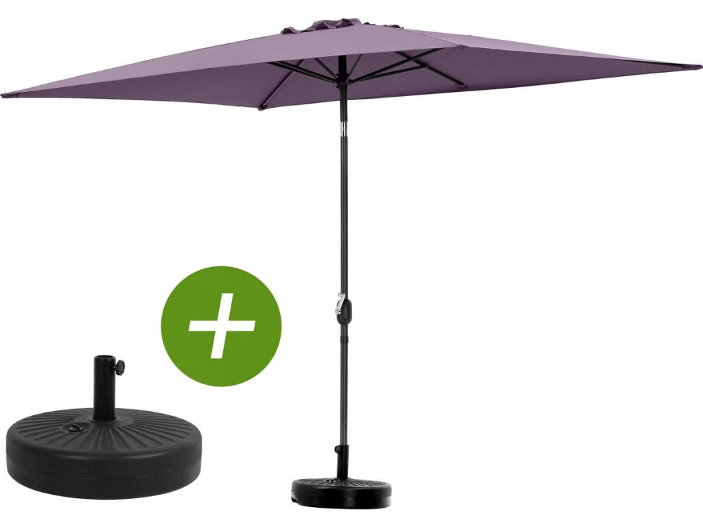 Ombrellone da giardino "Sol 2" - Rettangolo - 2 x 3 m - Viola + base per ombrellone inclusa