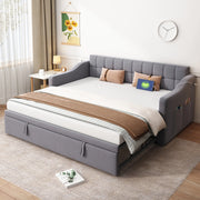 OKWISH Letto Estraibile 2 Posti, Letto Singolo con USB e Tasca Portaoggetti, 90×190 cm e 180×190 cm, senza Materasso, Velluto Grigio