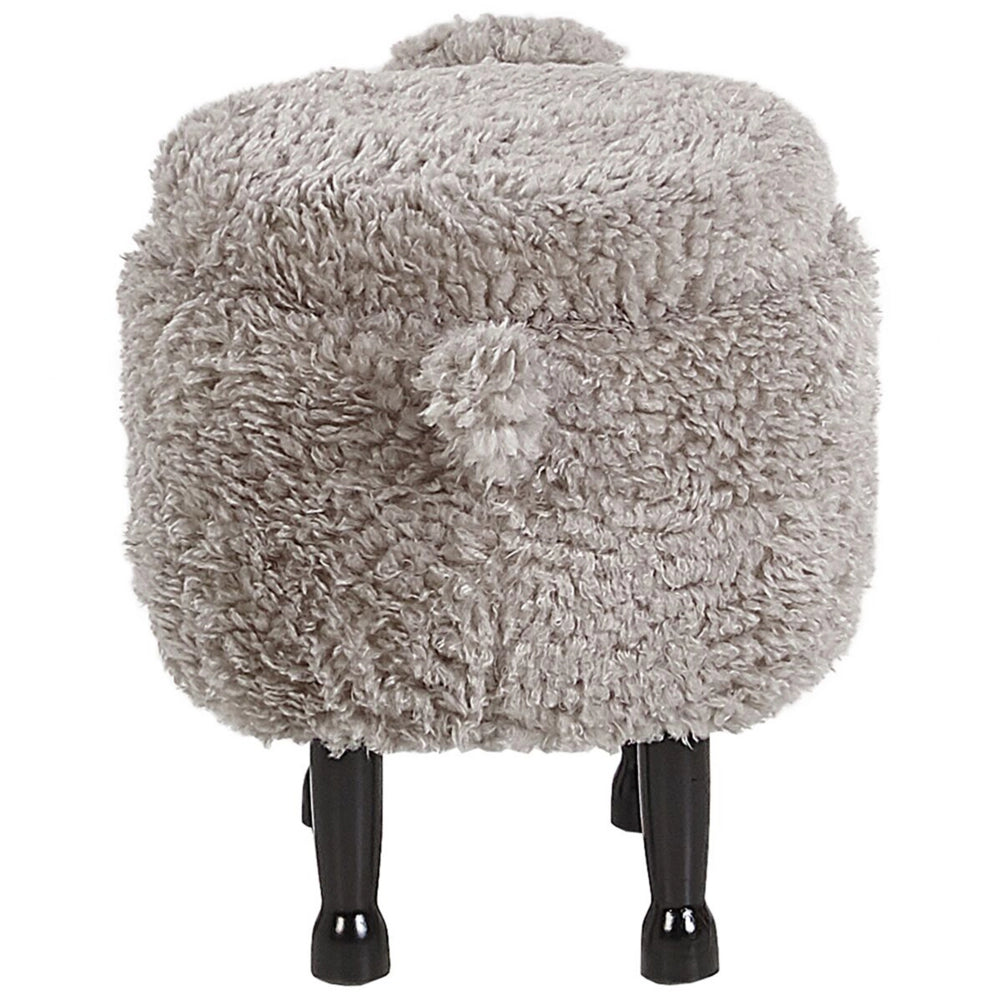 Pouf animaletto Sgabello per bambini Poggiapiedi in pelliccia sintetica grigia con gambe in legno portaoggetti Seggiolino per bambini