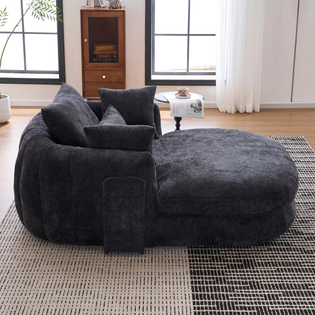 Poltrona chaise longue da interno con seduta profonda e cuscini, in chenille nera