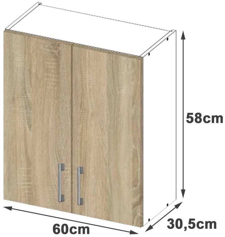 Mobile da cucina pensile sistema AKORD LIMA Bianco 60 cm 2 ante inserto frontale Sonoma Quercia 60x30,5x58 cm