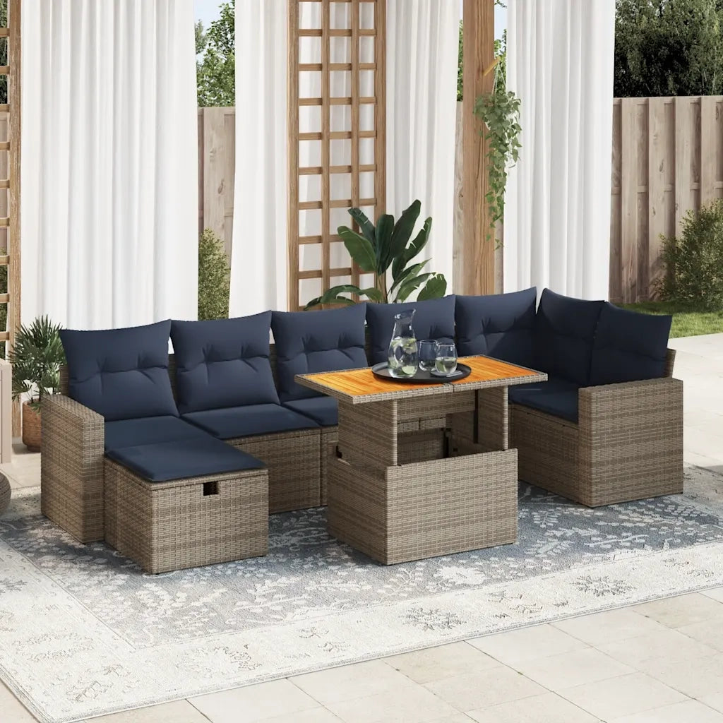 Set Divani Giardino 8 pz con Cuscini Marrone Polyrattan Acacia 3328013