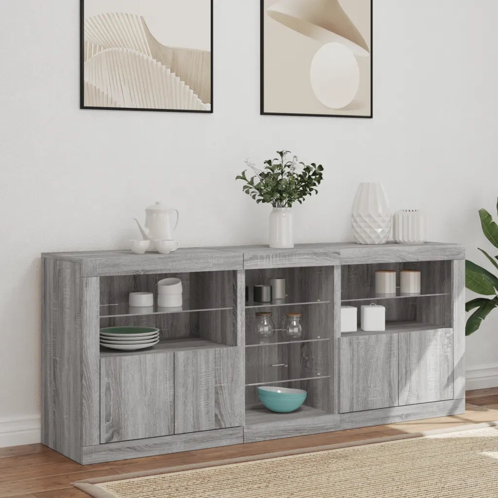 Credenza con Luci LED Grigio Sonoma 162x37x67 cm 3209035