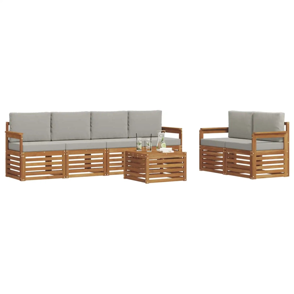 Set di divani da esterno 7 pcs Grigio Naturale e Chiaro
