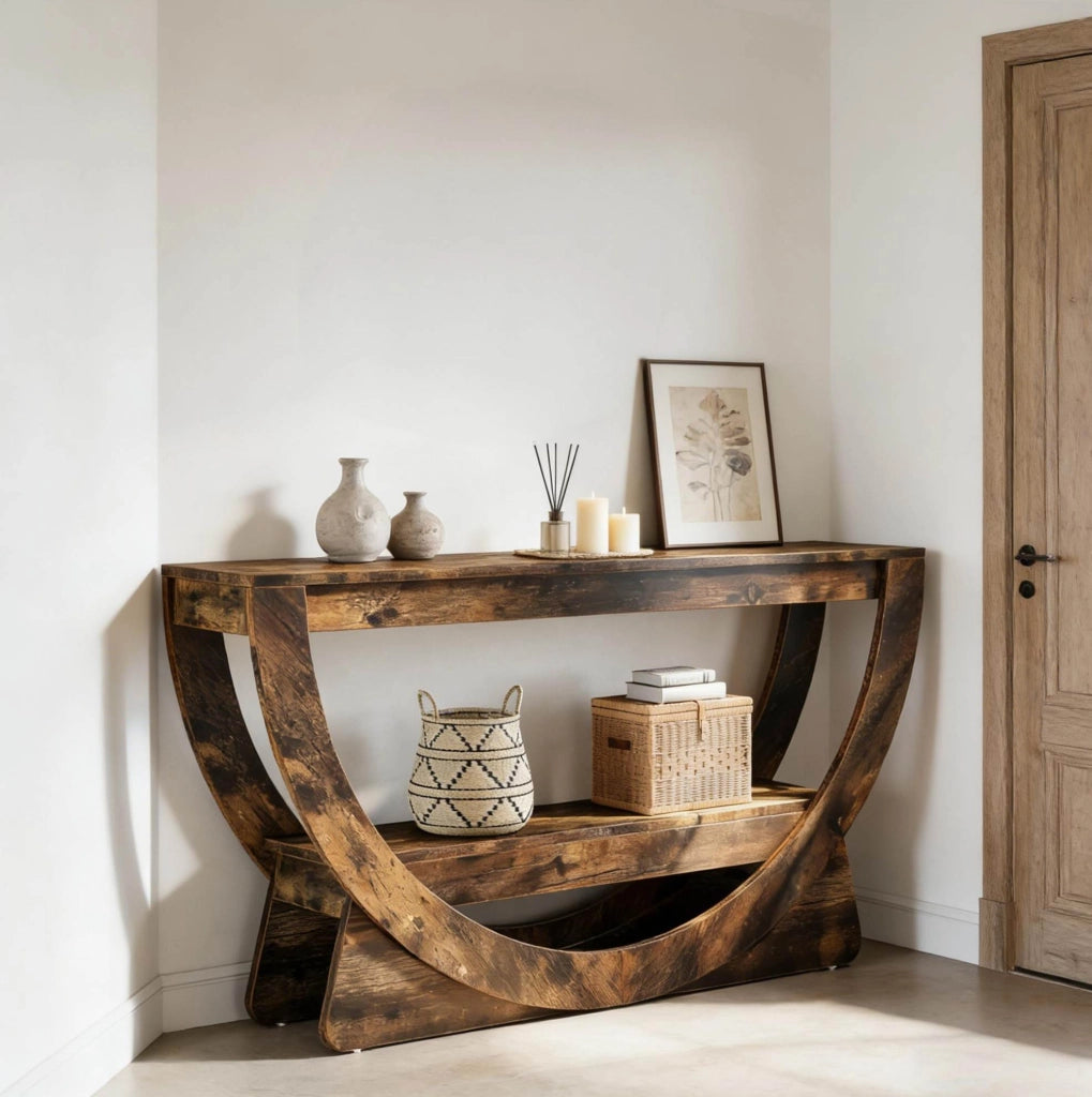 Mobile TV in MDF rustico marrone con 2 ripiani, 160 cm