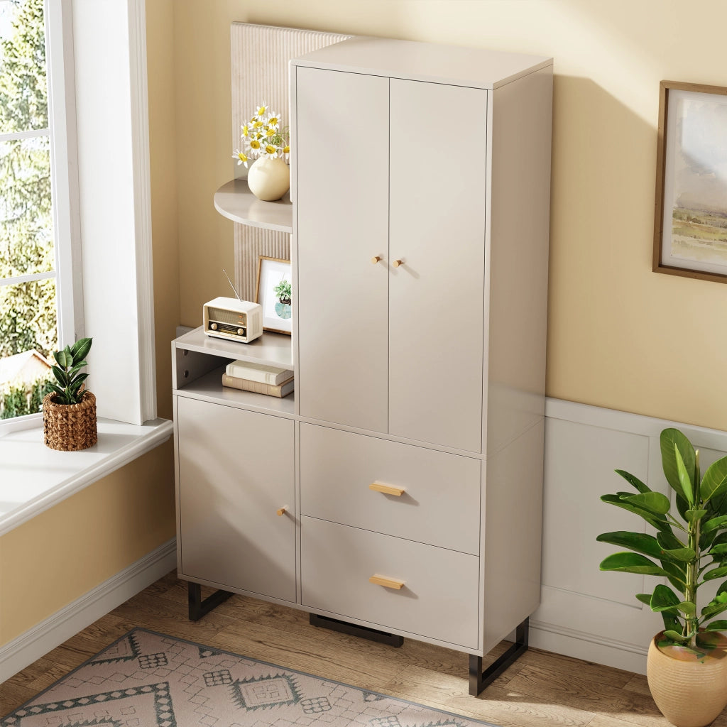 Mobile Ingresso Con 1 Anta; 2 Cassetti E Barra Estraibile; Pannelli Imbottiti; in MDF; 110??38??186 cm; Beige E Grigio