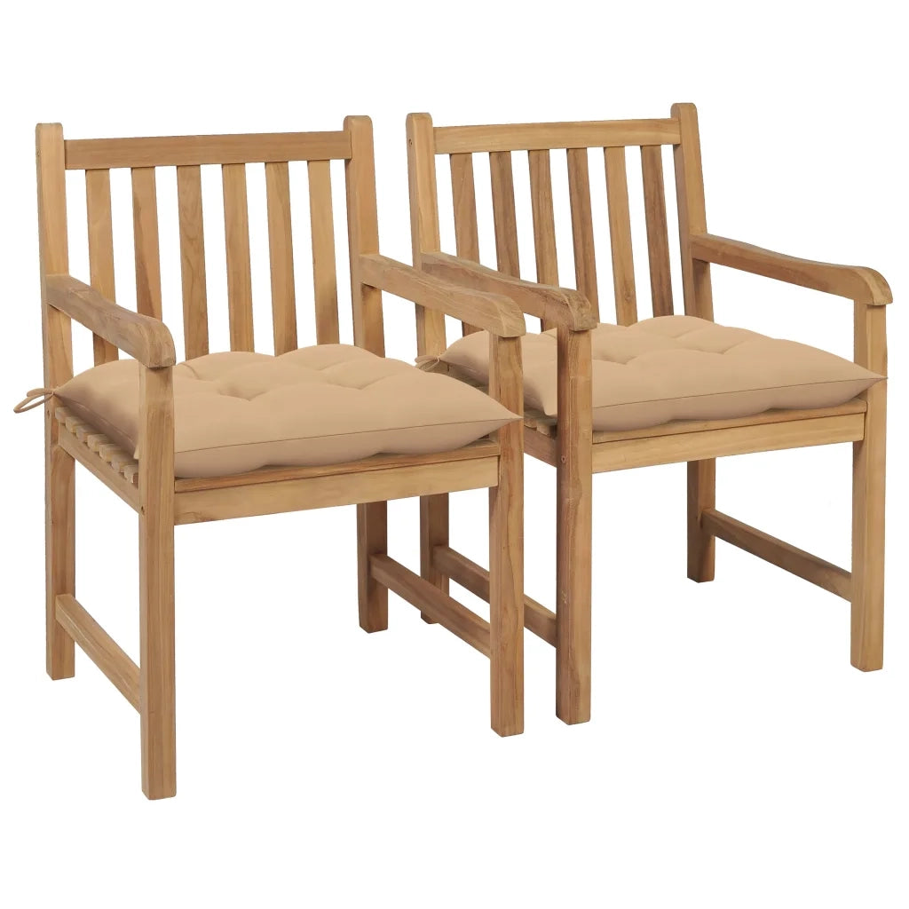 Sedie da Giardino 2 pz con Cuscini Beige Massello di Teak cod mxl 8074