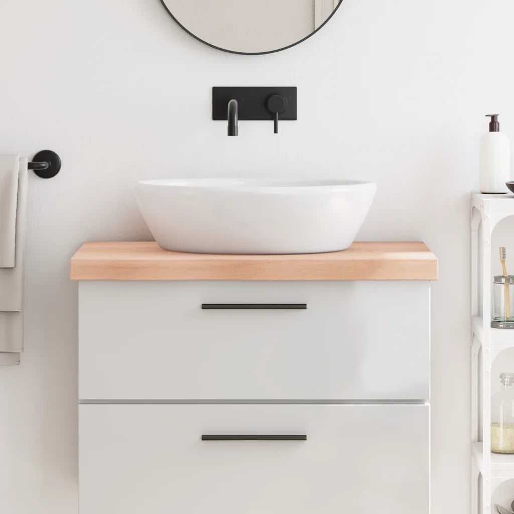 Piano Bagno 80x50x(2-6) cm in Legno Massello Non Trattato 3156025
