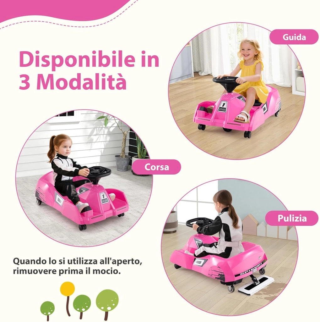 Go Kart Elettrico per Bambini, 12V Macchina Elettrica con Telecomando 3 Velocità Clacson Musica, 2-4 km/h, Regalo per Bambini 2-5 Anni (Rosa)