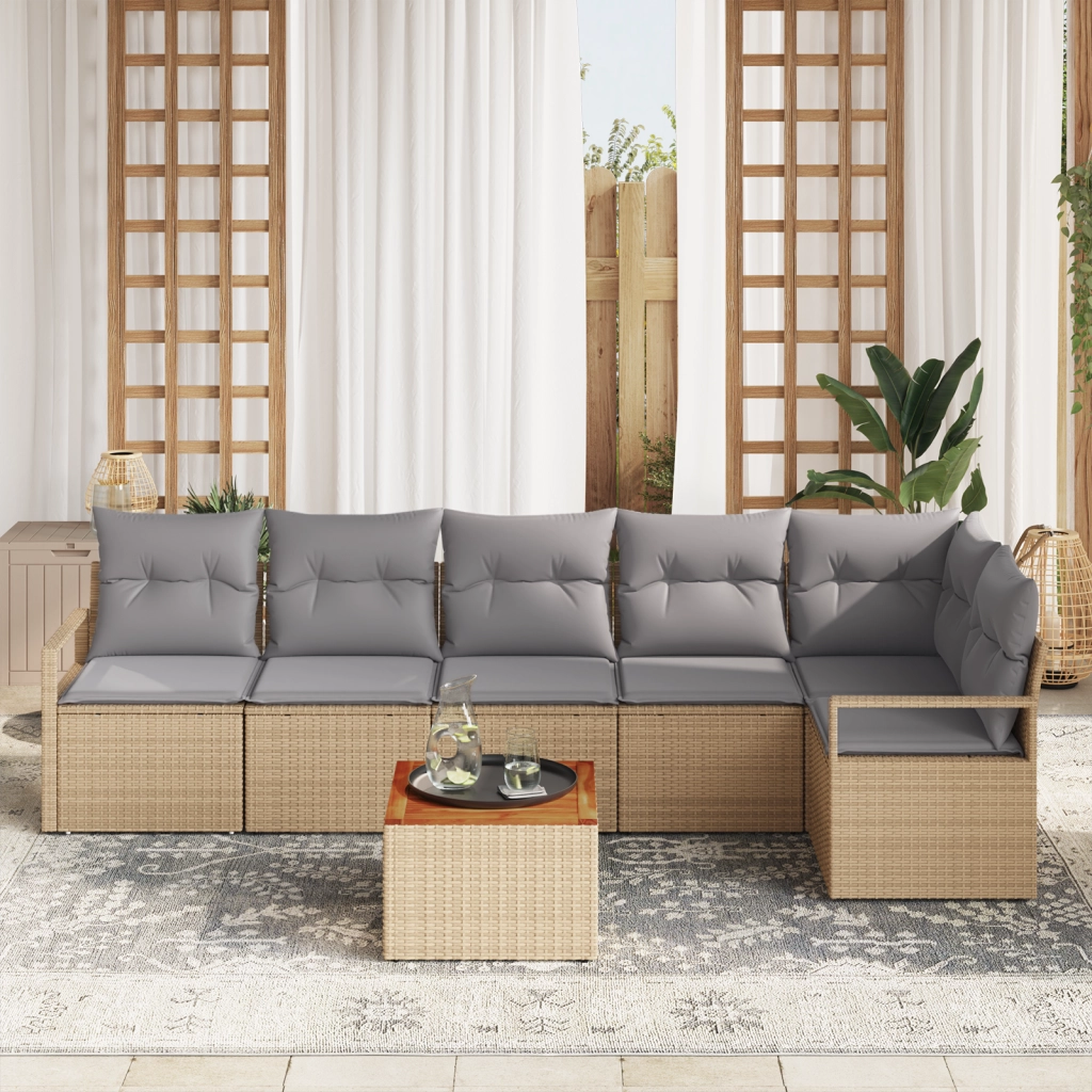 Set di Divano da Giardino  a 7 Pezzi con Cuscini Beige Rattan Acacia
