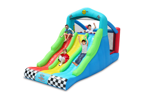 Gonfiabile per Bambini Triplo Scivolo Racing Arrampicata e Rimbalzo Multicolore