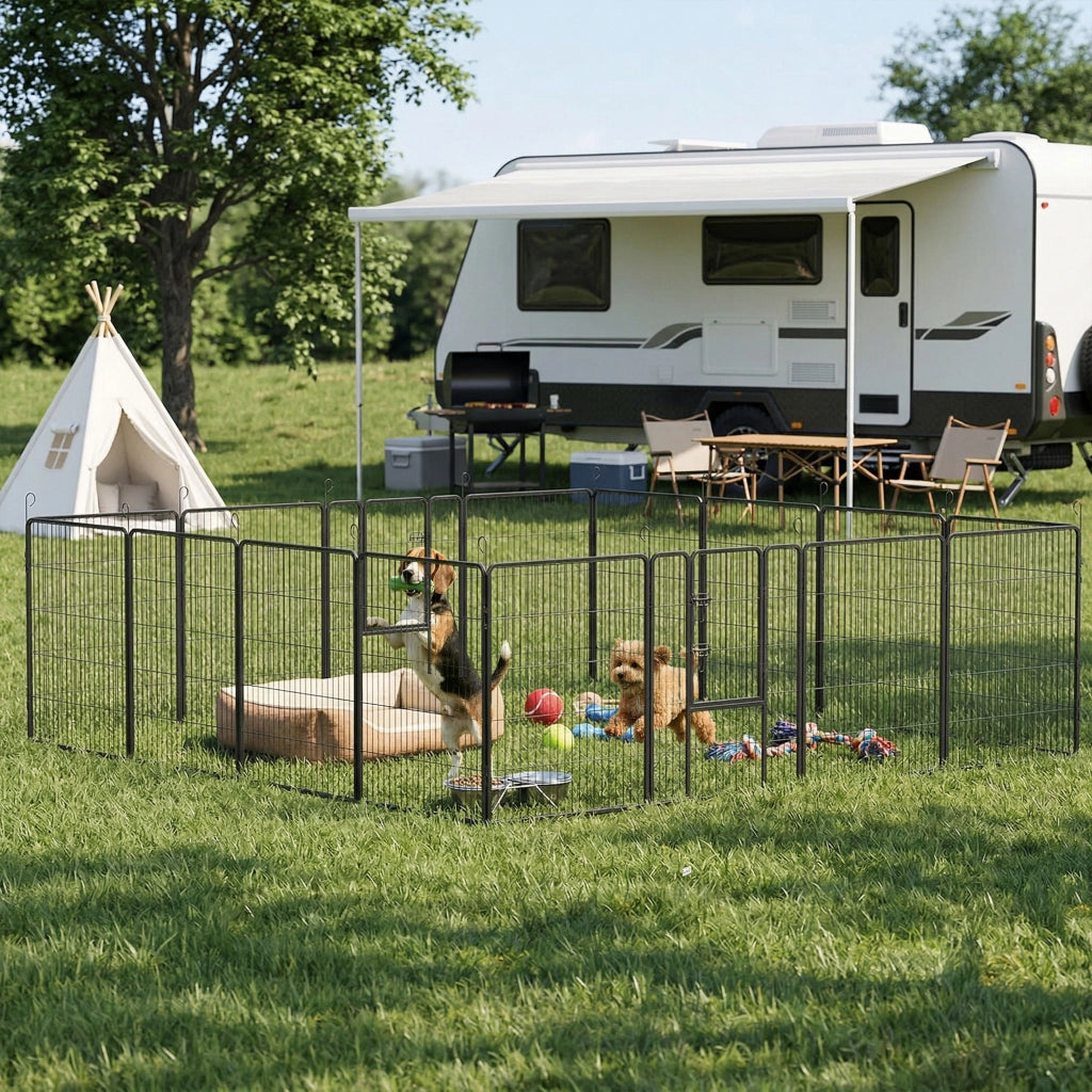Recinto per cani modulare ¨C zephmum ¨C 16 pezzi, 2 porte, 3.2x3.2x1 m, grigio