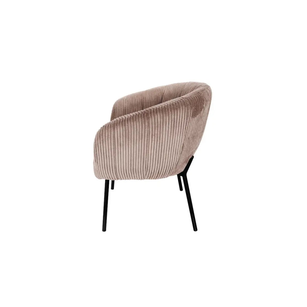 Sedia da pranzo SEVILLE – Velluto a coste sabbia – Con braccioli – Piedi in metallo nero – Stile design / industriale