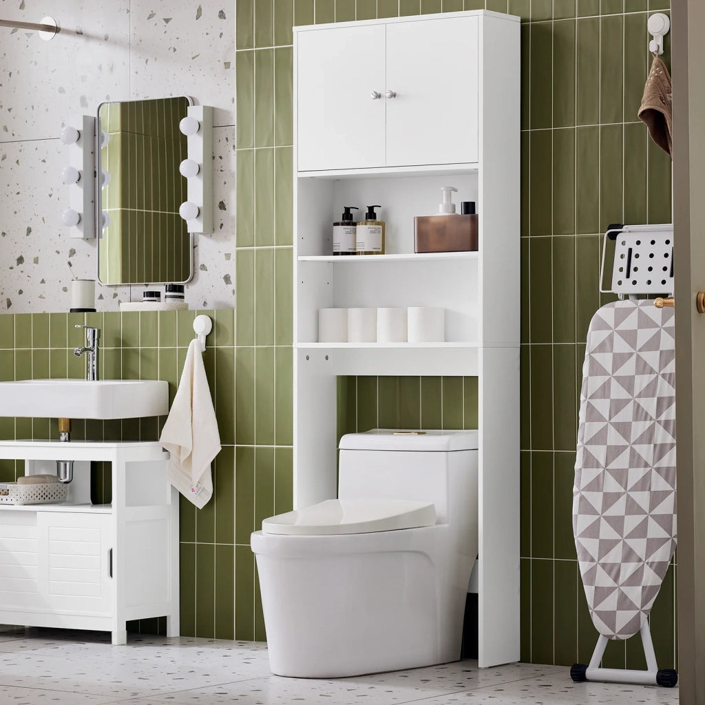 Scaffale per bagno con armadio Mensole bagno Armadio per lavatrice Armadio sovrastruttura Bianco 65x20x182cm BZR165-W