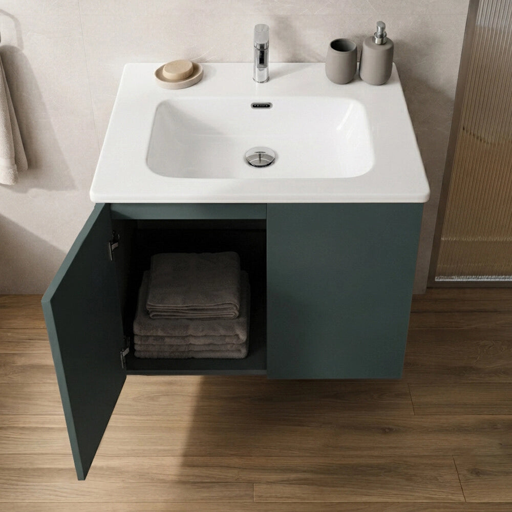 Mobile bagno sospeso 80 cm verde due ante e lavabo Tierra