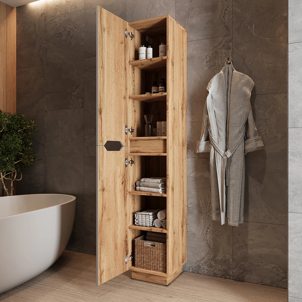 Vicco Armadio per il bagno Rovere/grigio a righe 33 x 186 cm con 2 porte