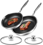 Set di Panni in Acciaio Inossidabile Premium - 24 & 28 cm con Coperchio, Strato Antiforatura e Resistente al Forno per Induzione