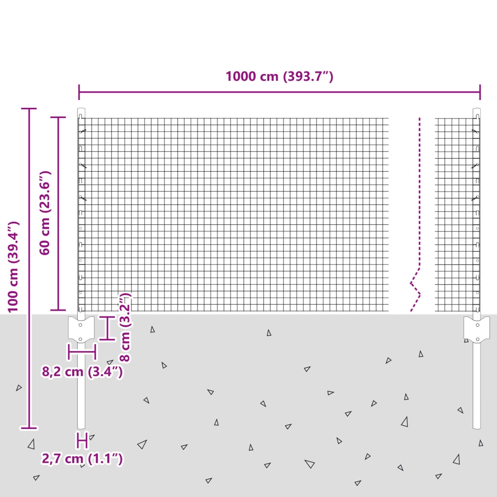 Recinzione in Rete Saldata con 5 Pali a U Verde 0.6x10 m Acciaio