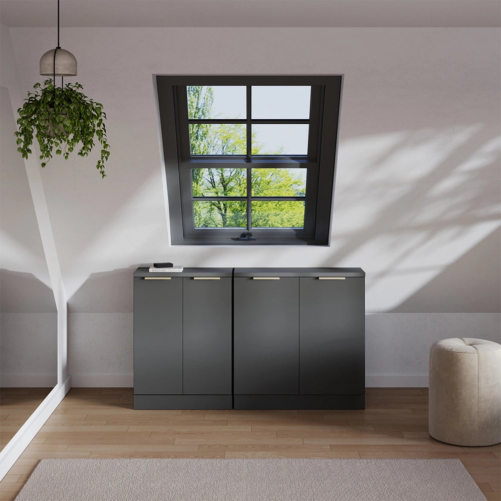 Set di mobili sottotetto Rion Antracite-oro/Antracite 140 cm Set di 2 carcasse armadio profondità 60 cm Vicco