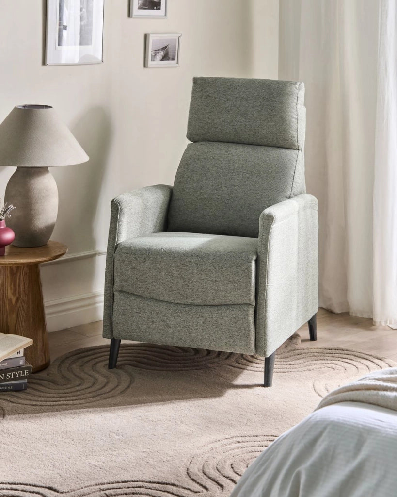 Poltrona Reclinabile Retrò con Schienale Regolabile in Tessuto verde chiaro stile Design Retrò