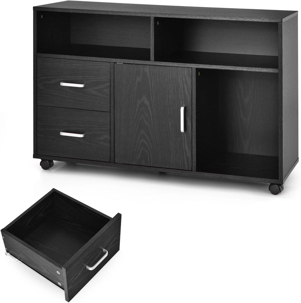 Armadio per documenti su rotelle, contenitore con cassetti, supporto per stampante portatile per casa e ufficio, per raccoglitori, documenti, documenti (nero, 100 x 35 x 65,5 cm)