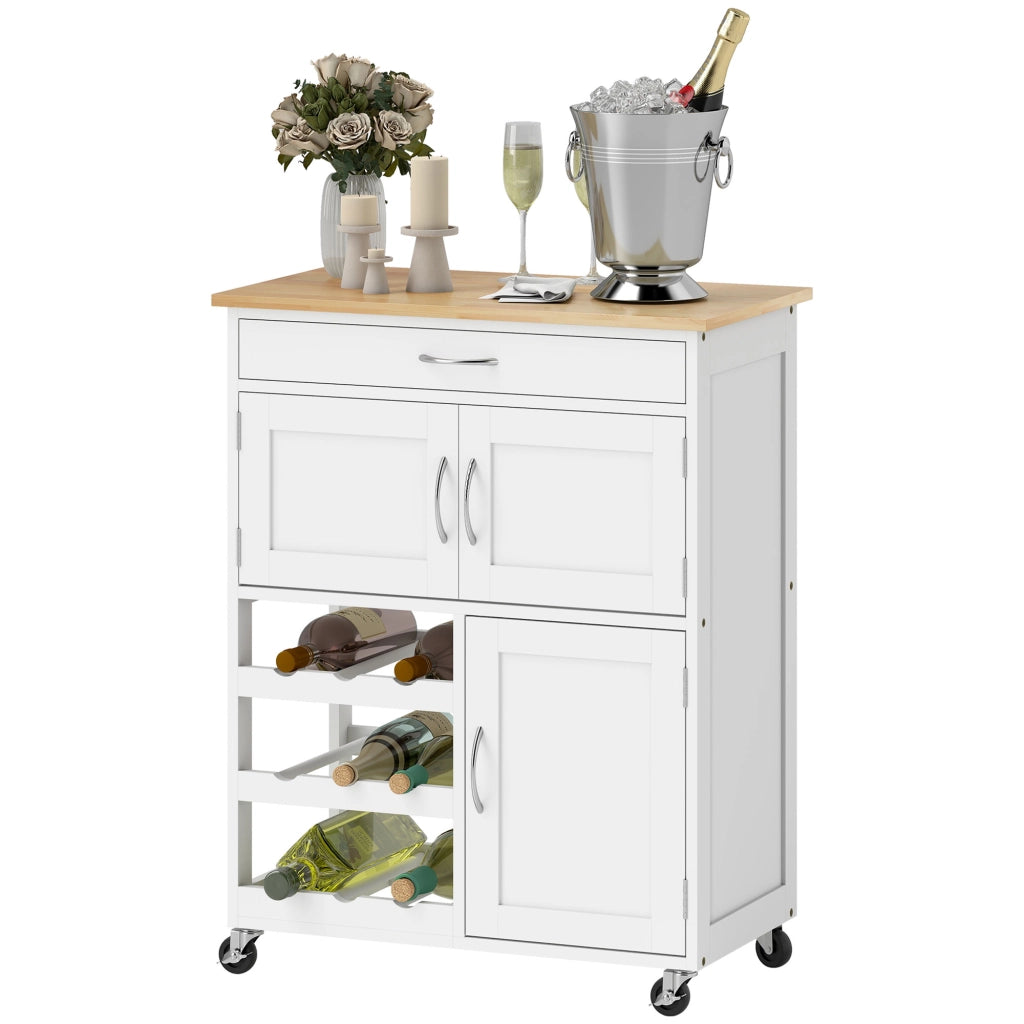 Cassettiera da cucina con 2 ante e 9 bottiglie ¨C zephmum ¨C MDF bianco con piano in legno