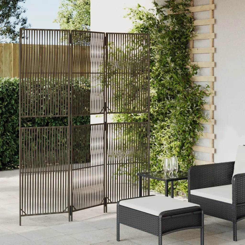 Divisorio per Ambienti | Divider per stanze | Paravento a 3 Pannelli Grigio in Polyrattan